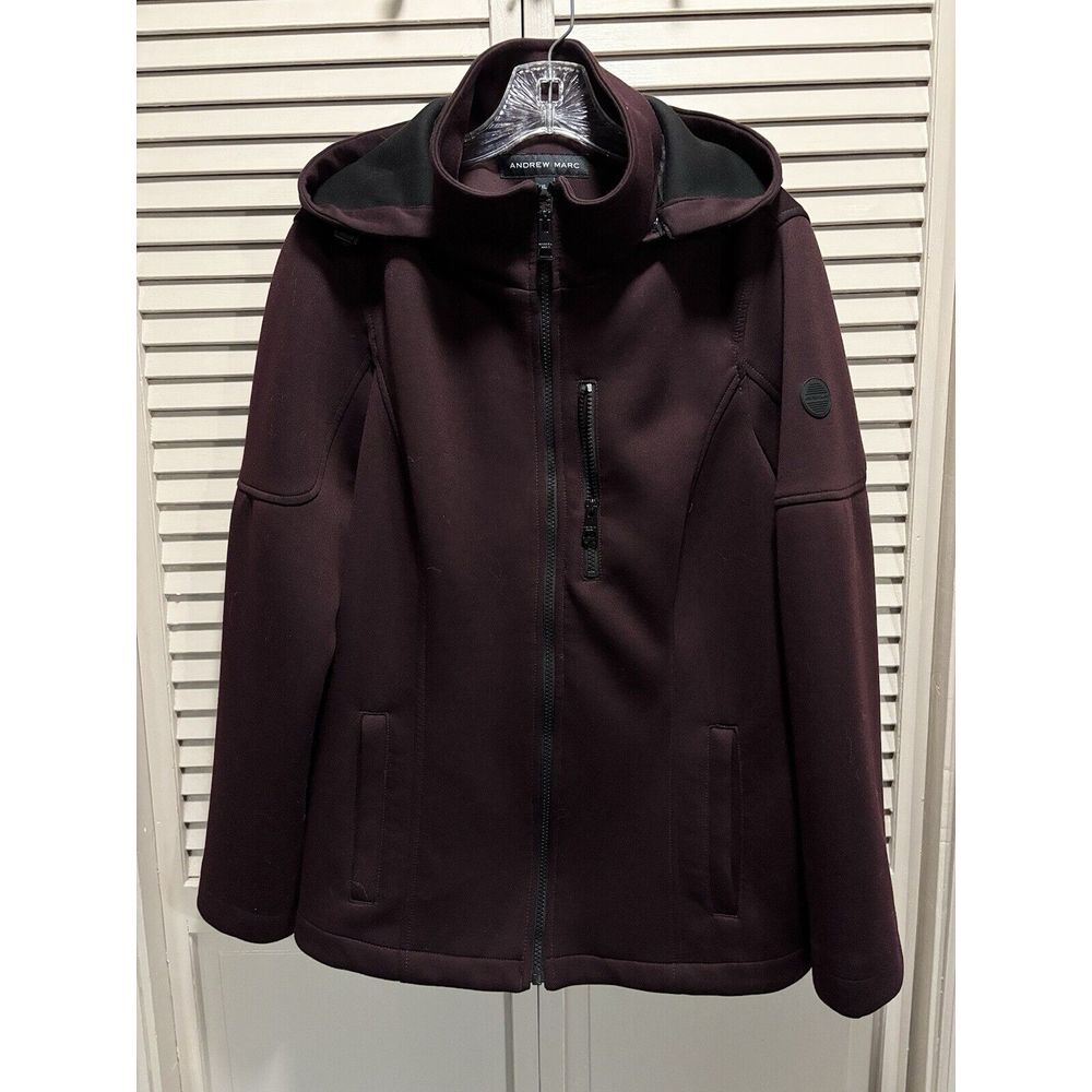 Andrew Marc Burgundy Zip Up‎ Hooded Jacket Size XL Logo Pockets Thick